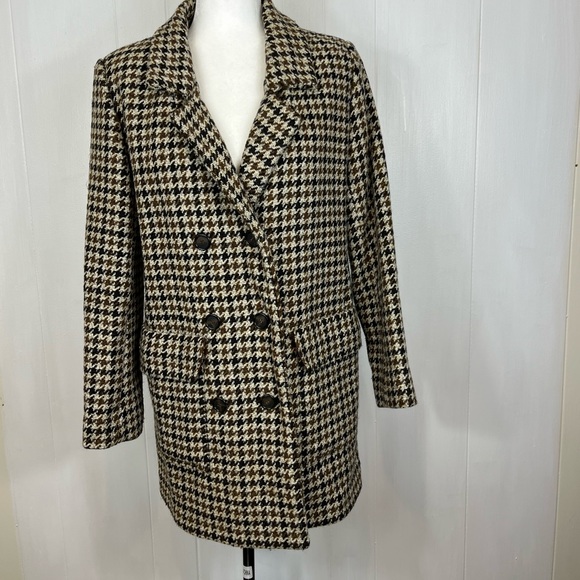 Vintage Wool Houndstooth Double Breasted Blazer Sz M - Picture 3 of 13